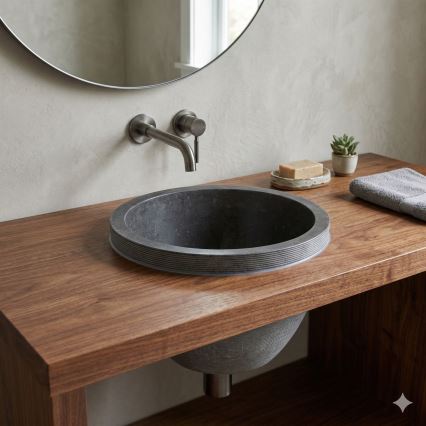 Bathco 00374 - Vgradni umivalnik za pult MIRAGE Ø 40 cm kamen/siva