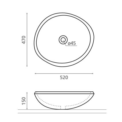 Bathco 00393 - Umivalnik za pult RIO 52 x 47 cm, kamen/siva