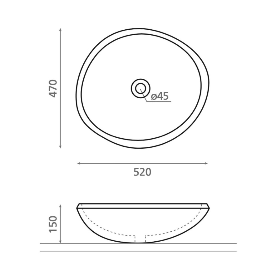 Bathco 00393 - Umivalnik za pult RIO 52 x 47 cm, kamen/siva