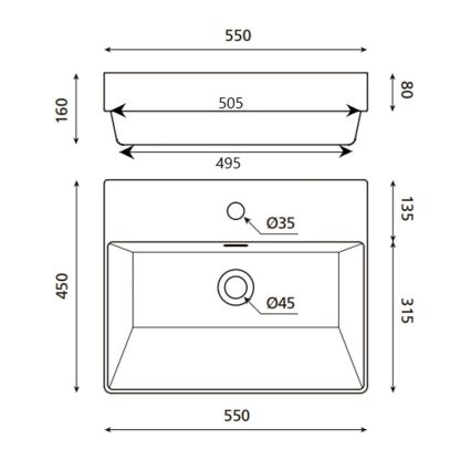 Bathco 0062 - Vgradni umivalnik FUNCHAL 55x45 cm, porcelan/bela