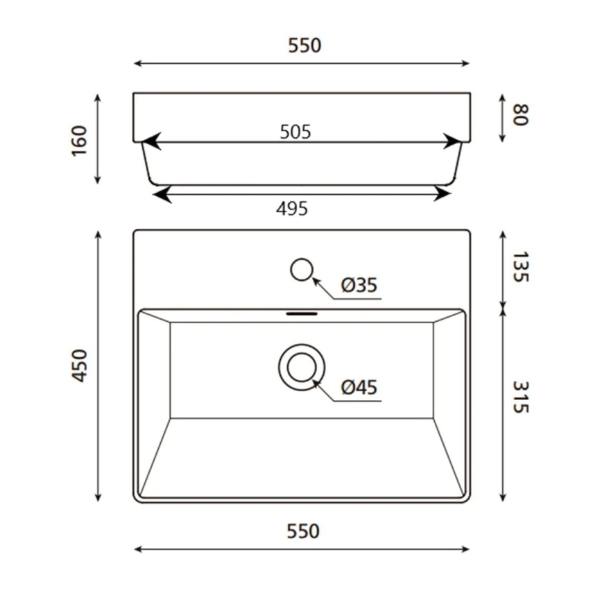 Bathco 0062 - Vgradni umivalnik FUNCHAL 55x45 cm, porcelan/bela