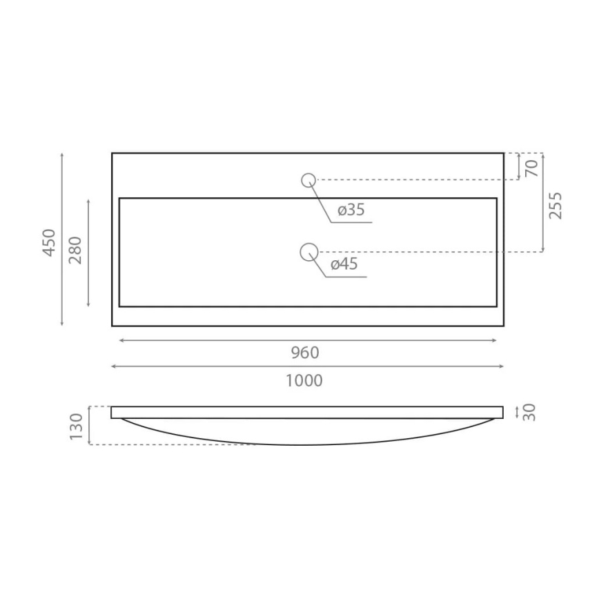 Bathco 0506 - Vgradni umivalnik MANHATTAN 100x45 cm smola/bela