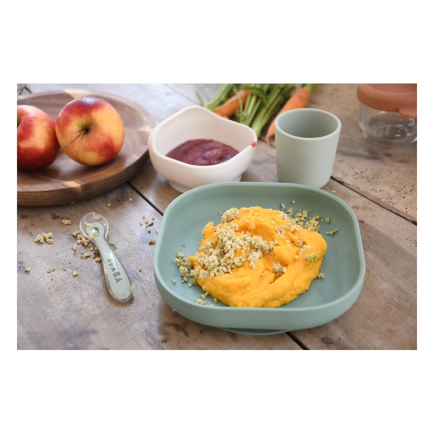 Beaba - Otroški jedilni komplet v barvi šalvije, 4 kosi