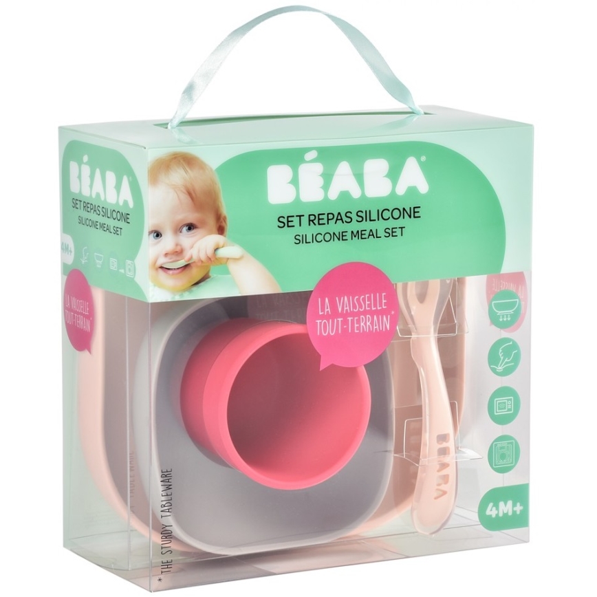 Beaba - Otroški jedilni set Pink 4 kom.