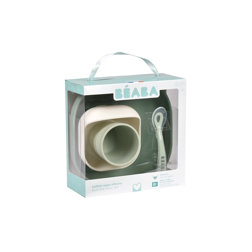 Beaba - Otroški jedilni set Sage Green, 4 kosi