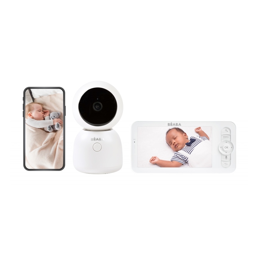 Beaba - Pametna polnilna otroška varuška z monitorjem ZEN NIGHT 720p 5V 4000 mAh Wi-Fi bela