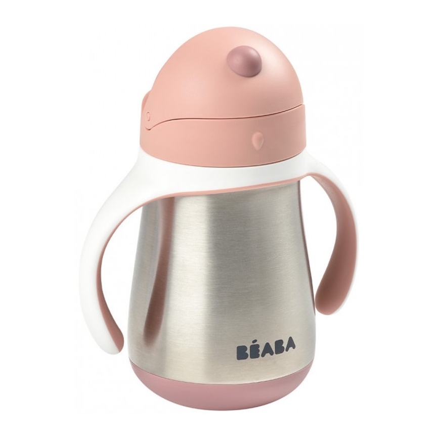 Beaba - Termo izolirana skodelica s slamico 250 ml roza