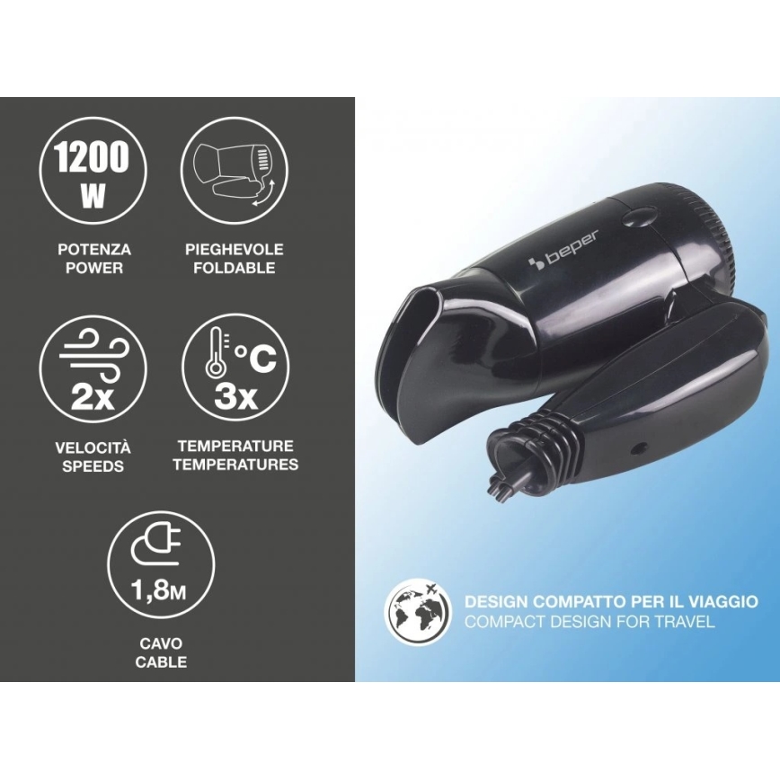 Beper - Potovalni sušilnik za lase 1200W/230V