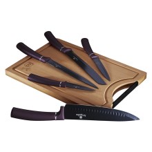 BerlingerHaus - Set nožev iz nerjavečega jekla z bambusovo desko za rezanje 6 kom. vijolična/črna
