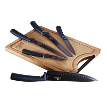 BerlingerHaus - Set nožev iz nerjavečega jekla z rezalno desko iz bambusa 6 kom. modra/črna