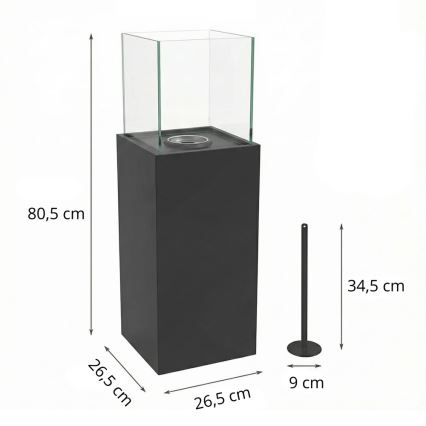 BIO kamin ALICANTE 26,5 x 80,5 cm 2 kW črna