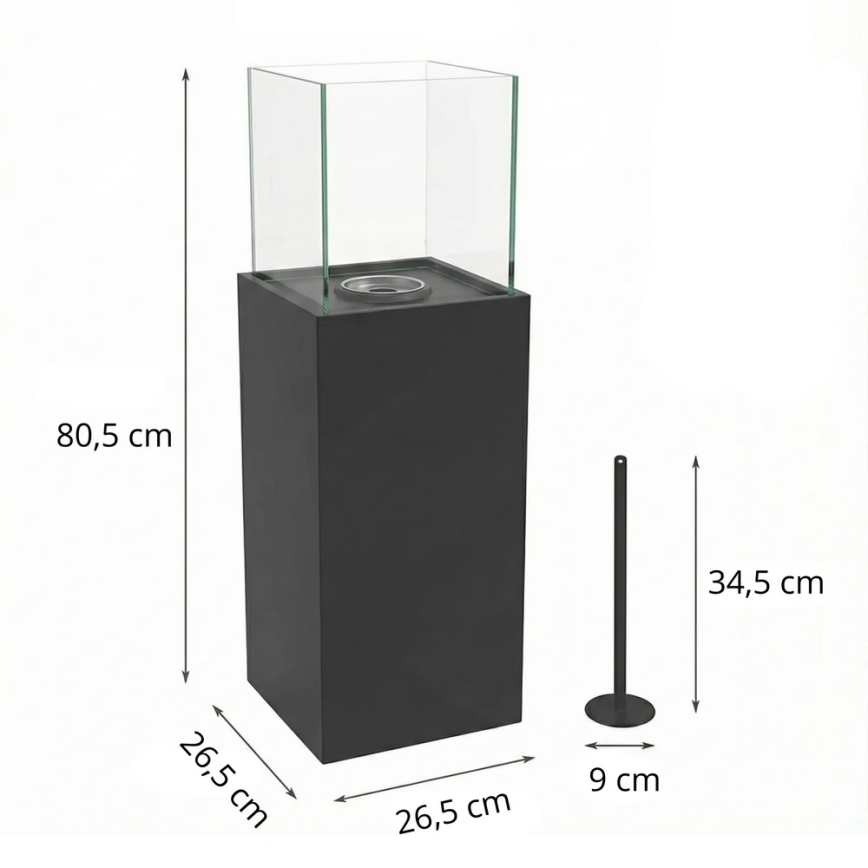BIO kamin ALICANTE 26,5 x 80,5 cm 2 kW črna