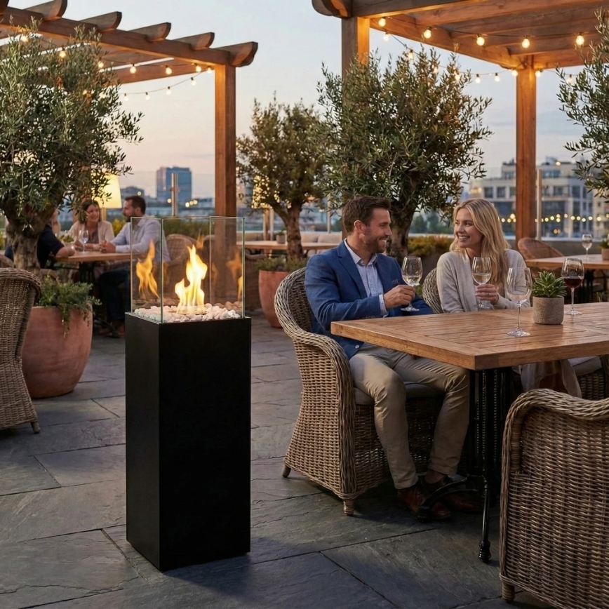 BIO kamin ALICANTE 26,5x80,5 cm 2kW črna + zaščitni pokrov