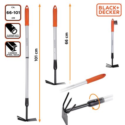 BLACK+DECKER - Vrtna motika s trikrakim rahljalnikom zemlje 66-101 cm