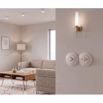 Bohemia-Design - Porcelanast retro rotacijski zatemnjevalnik z okvirjem 250 V/10 A, bel