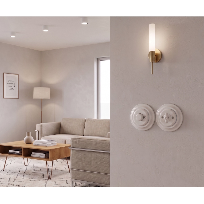 Bohemia-Design - Porcelanast retro rotacijski zatemnjevalnik z okvirjem 250 V/10 A, bel
