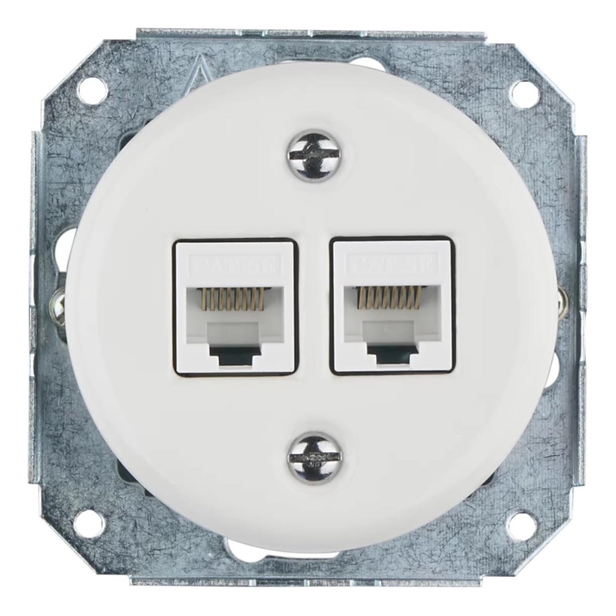 Bohemia-Design -Porcelanasta retro Ethernet vtičnica brez okvirja 2x CAT.5E bela