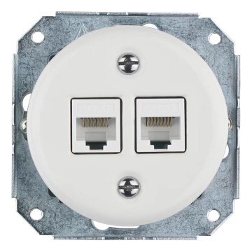 Bohemia-Design - Porcelanasta retro Ethernet vtičnica brez okvirja, 2× CAT5e, bela