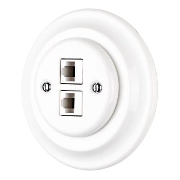 Bohemia-Design - Porcelanasta retro Ethernet vtičnica z okvirčkom 2x CAT.5E bela