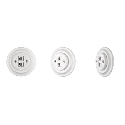 Bohemia-Design - Porcelanasta retro Ethernet vtičnica z okvirjem 2x CAT.5E bela