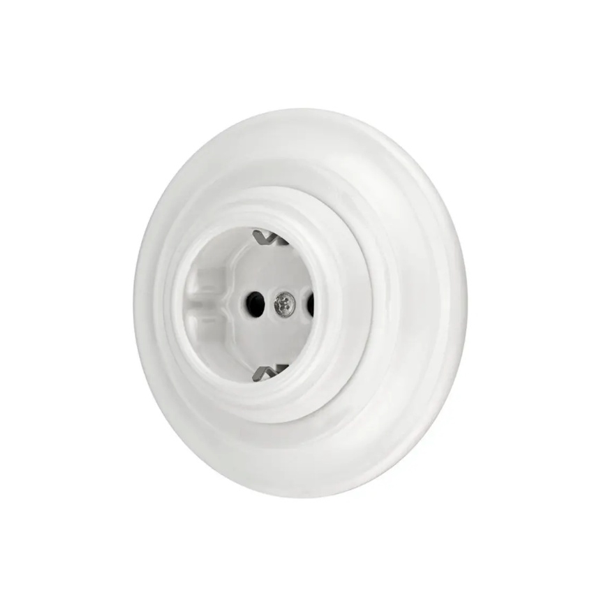 Bohemia-Design - Porcelanasta retro stenska vtičnica z okvirjem SCHUKO 250V/16A, bela