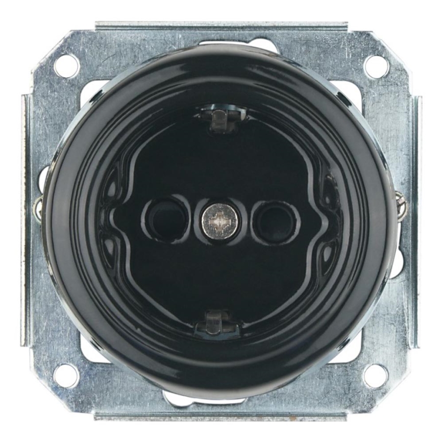 Bohemia-Design - Porcelanasta retro stenska vtičnica brez okvirja SCHUKO 250V/16A, črna