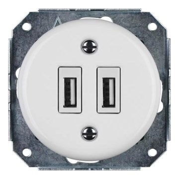 Bohemia-Design - Porcelanasta retro USB napajalna vtičnica brez okvirja 2x USB-A bela