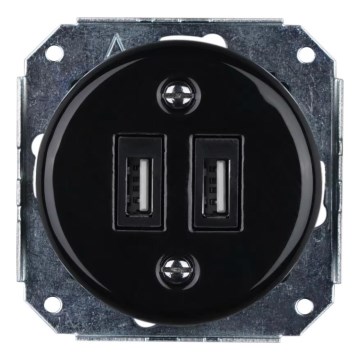 Bohemia-Design - Porcelanasta retro USB napajalna vtičnica brez okvirja 2x USB-A črna