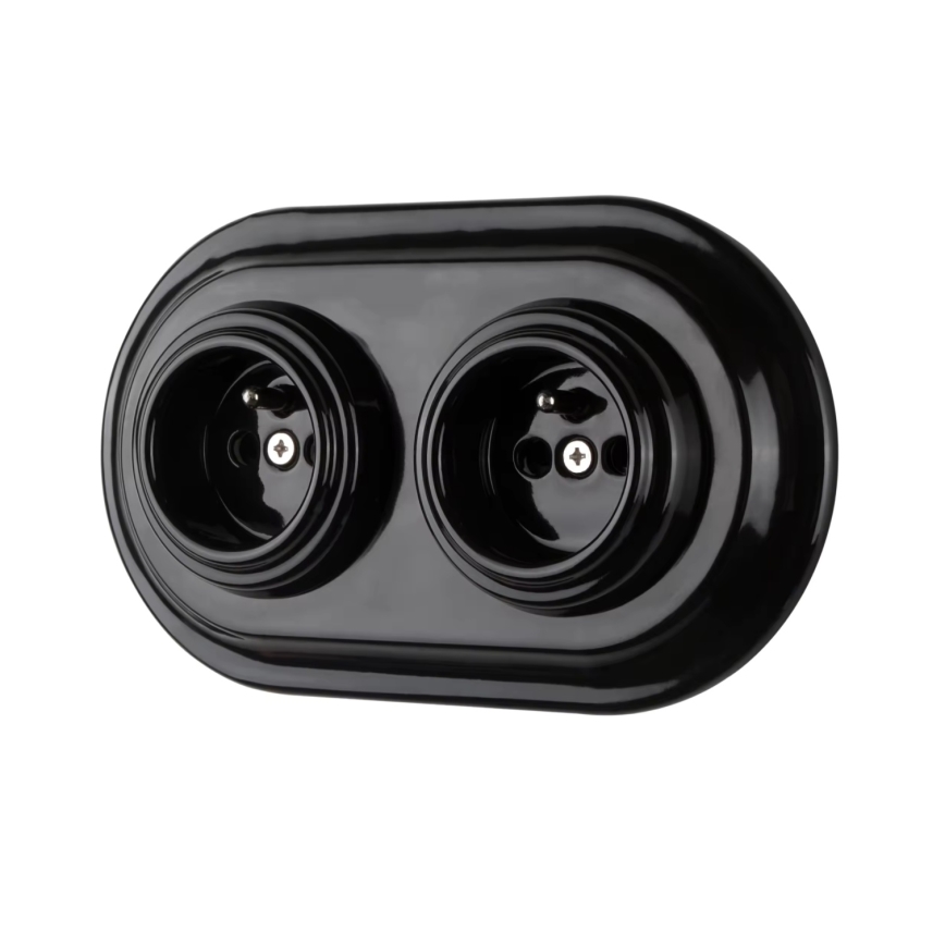 Bohemia-Design - Porcelanasta retro vtičnica za domačo uporabo brez okvirja 250V/16A črna