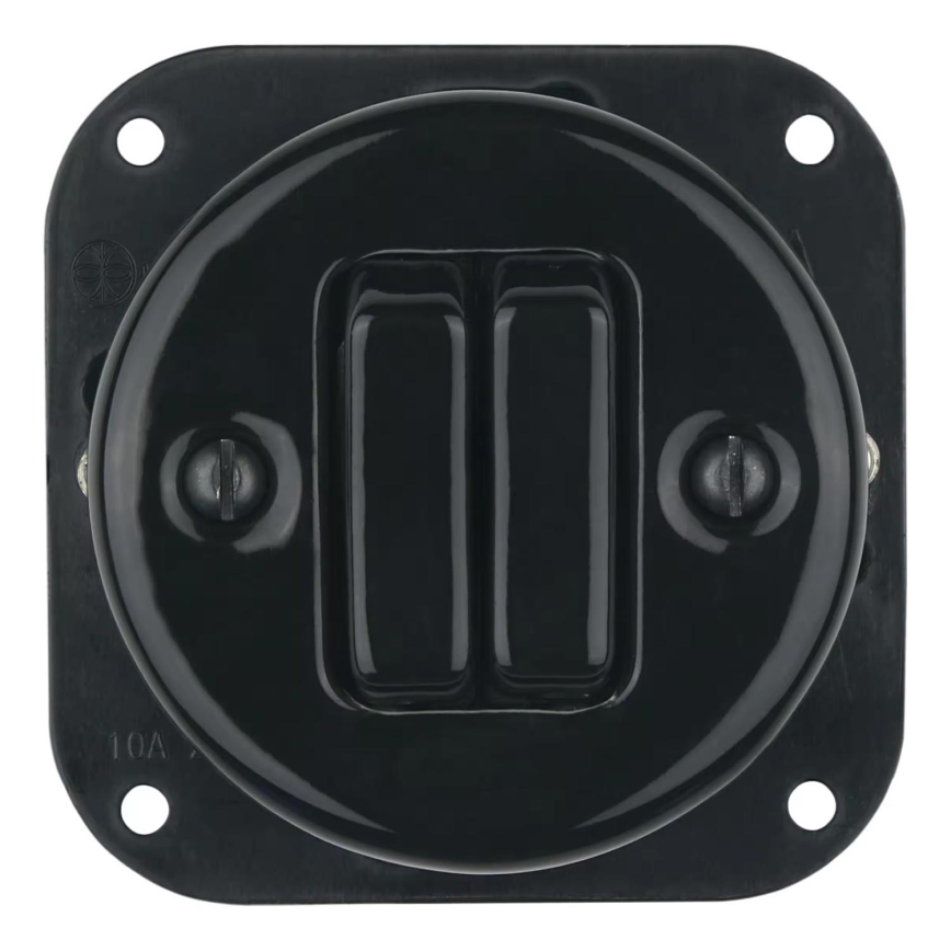 Bohemia-Design - Porcelanasto retro dvojno stikalo brez okvirja, št. 5, črno