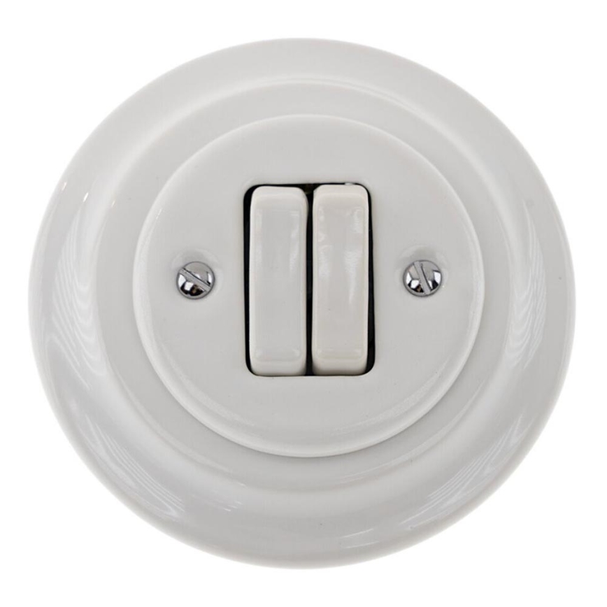 Bohemia-Design - Porcelanasto retro dvojno stikalo z okvirčkom št. 5, belo