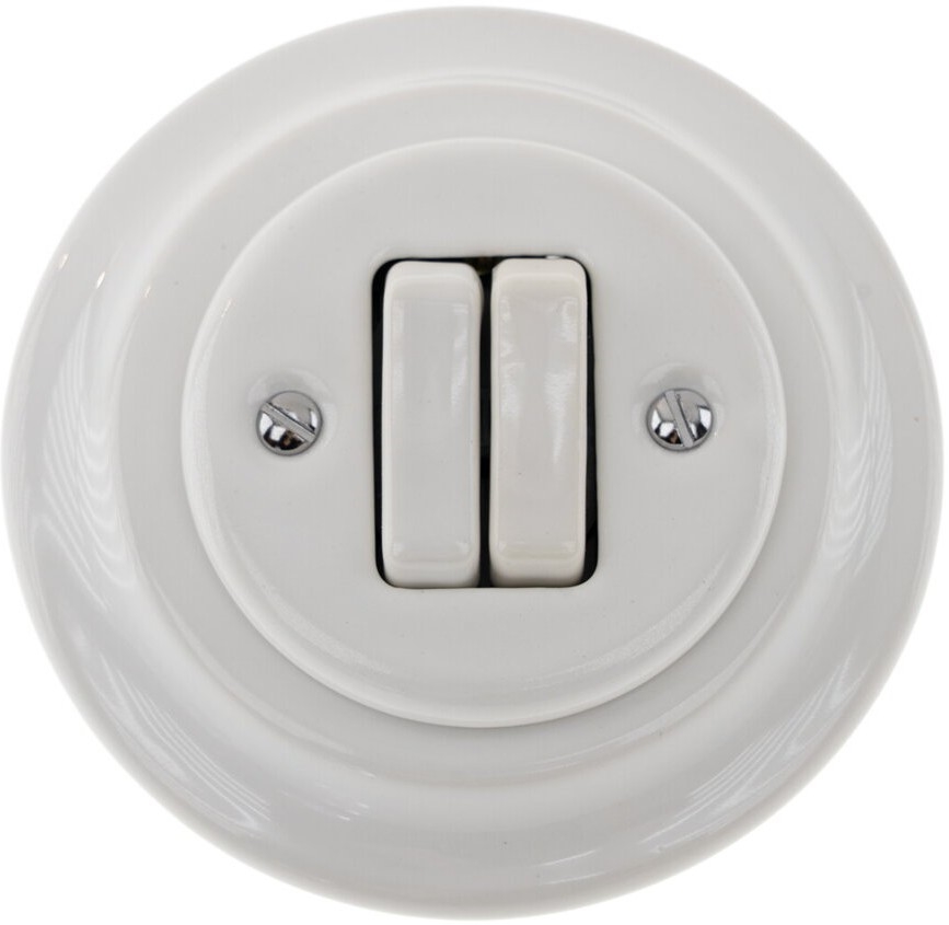 Bohemia-Design - porcelanasto retro dvojno stikalo z okvirjem št. 5 v beli barvi