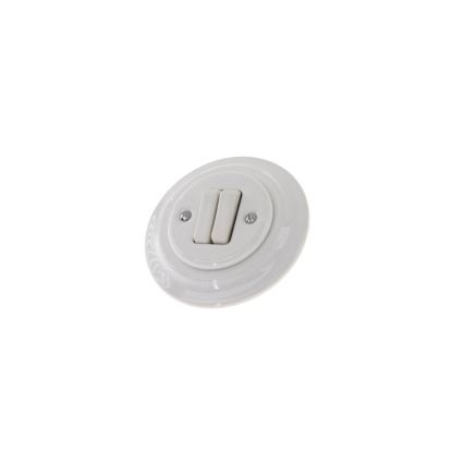 Bohemia-Design - Porcelanasto retro dvojno stikalo z okvirjem, št. 6+6, belo