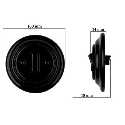 Bohemia-Design - Porcelanasto retro enojno stikalo z okvirjem št. 6 črno