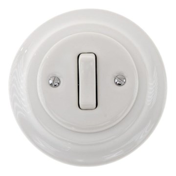 Bohemia-Design - porcelanasto retro enopolno belo stikalo z okvirjem št. 6