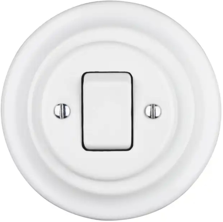 Bohemia-Design - Porcelanasto retro enopolno stikalo z okvirjem št. 7, belo