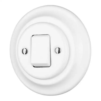 Bohemia-Design - Porcelanasto retro enopolno stikalo z okvirjem št. 7, belo