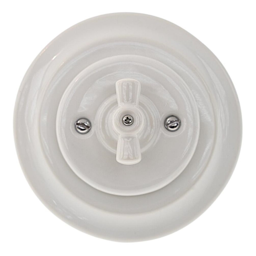 Bohemia-Design - Porcelanasto retro rotacijsko stikalo z okvirjem št. 1, belo
