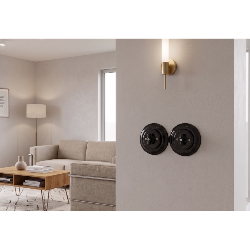 Bohemia-Design - Porcelanasto retro vrtljivo stikalo z okvirjem št. 1, črne barve