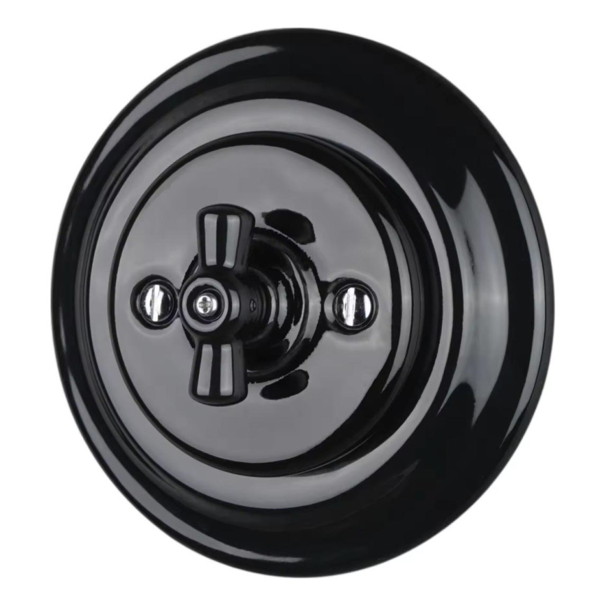 Bohemia-Design - Porcelanasto retro vrtljivo stikalo z okvirjem št. 7 črne barve