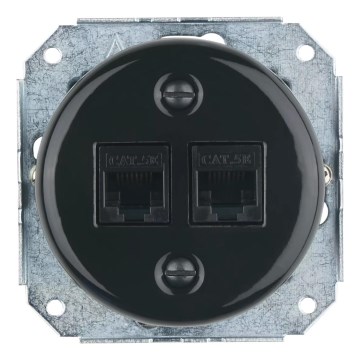 Bohemia-Design - Porcelanska retro Ethernet vtičnica brez okvirja 2x CAT.5E črna