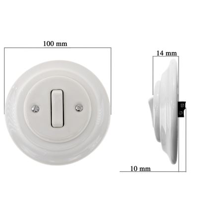 Bohemia-Design - Porcelansko retro enojno stikalo z okvirjem št. 7 v beli barvi