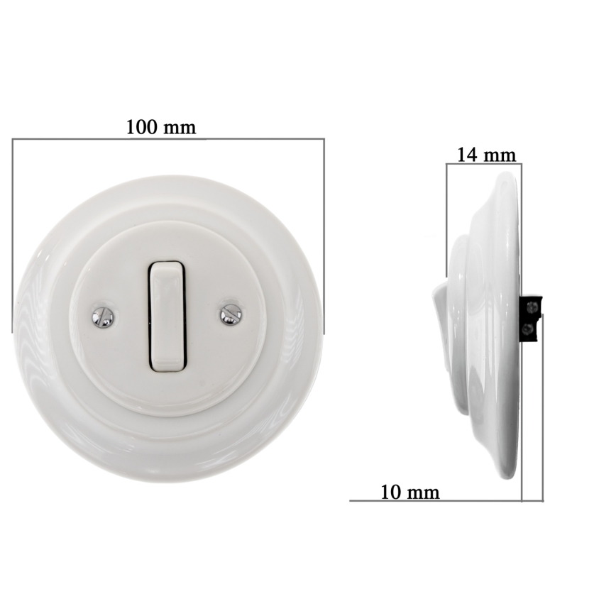 Bohemia-Design - Porcelansko retro enojno stikalo z okvirjem št. 7 v beli barvi