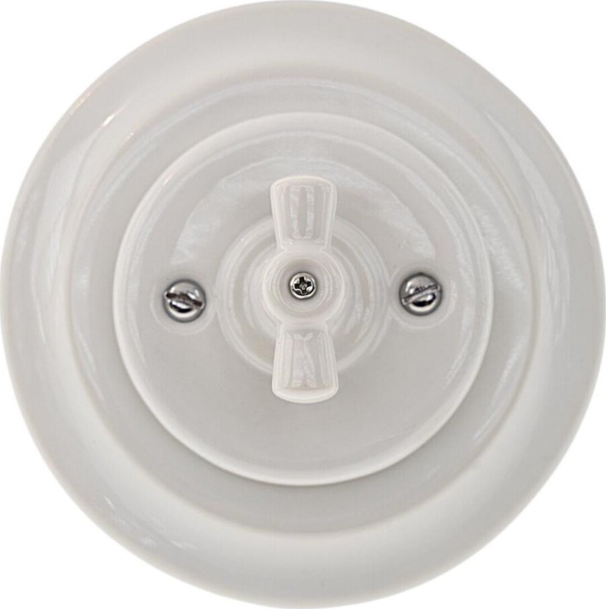 Bohemia-Design - porcelansko retro vrtljivo stikalo z okvirjem št. 5, belo