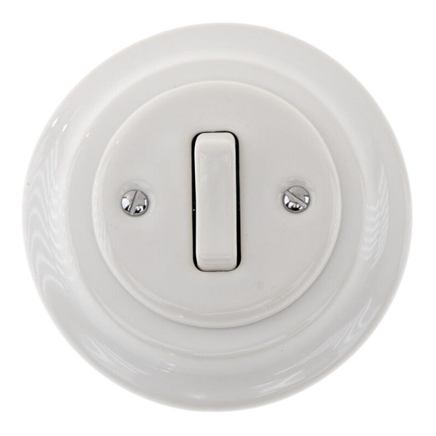 Bohemia-Design - Retro porcelanasto enojno stikalo z okvirjem, za zvonec, belo