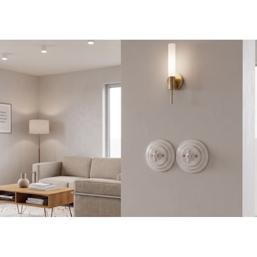 Bohemia-Design - Retro vrtljivo porcelansko stikalo z okvirjem št. 7, belo