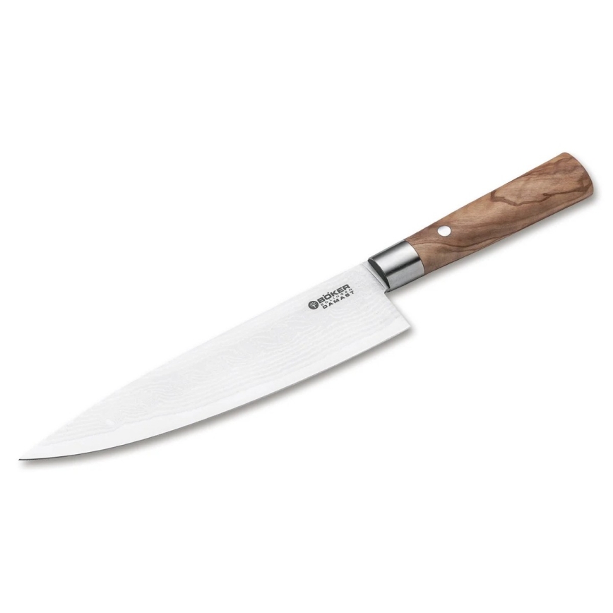 Böker - damastni kuhinjski nož DAMAST OLIVE 21,2 cm, ročaj iz olivnega lesa