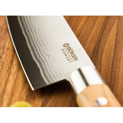 Böker - damastni kuhinjski nož DAMAST OLIVE 21,2 cm, ročaj iz olivnega lesa