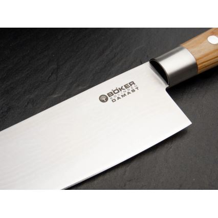 Böker - damastni kuhinjski nož DAMAST OLIVE 21,2 cm, ročaj iz olivnega lesa
