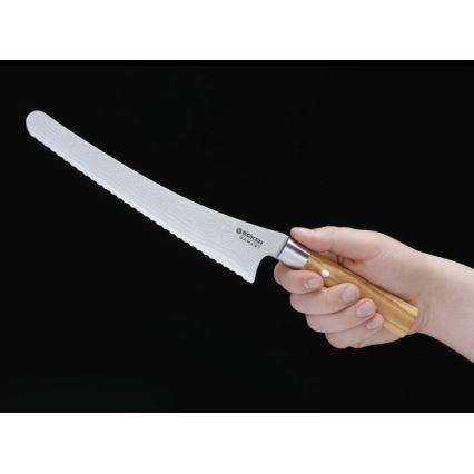 Böker - damastni kuhinjski nož za kruh DAMAST OLIVE 23,5 cm iz oljčnega lesa